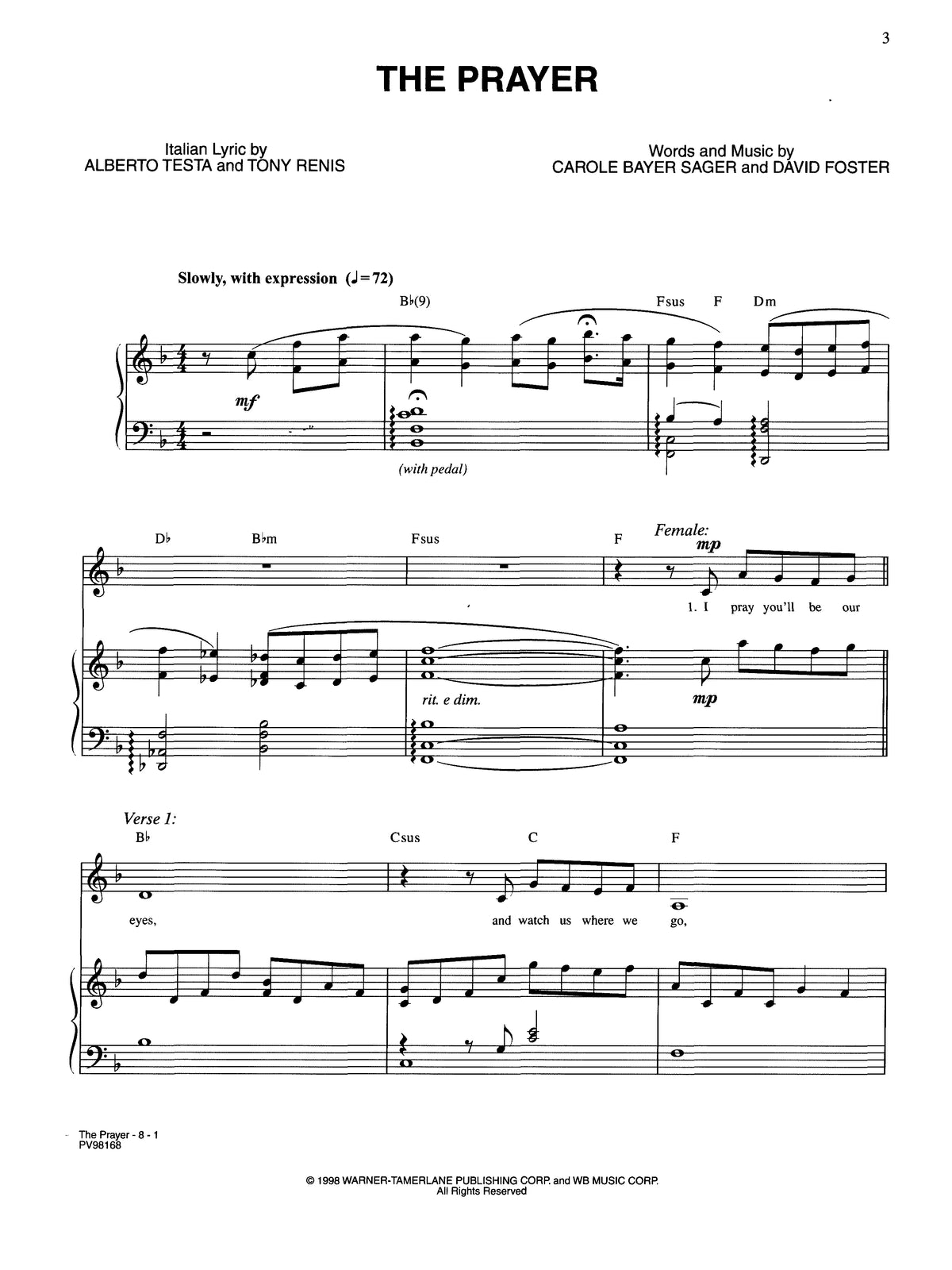 PVG 单曲乐谱:The Prayer