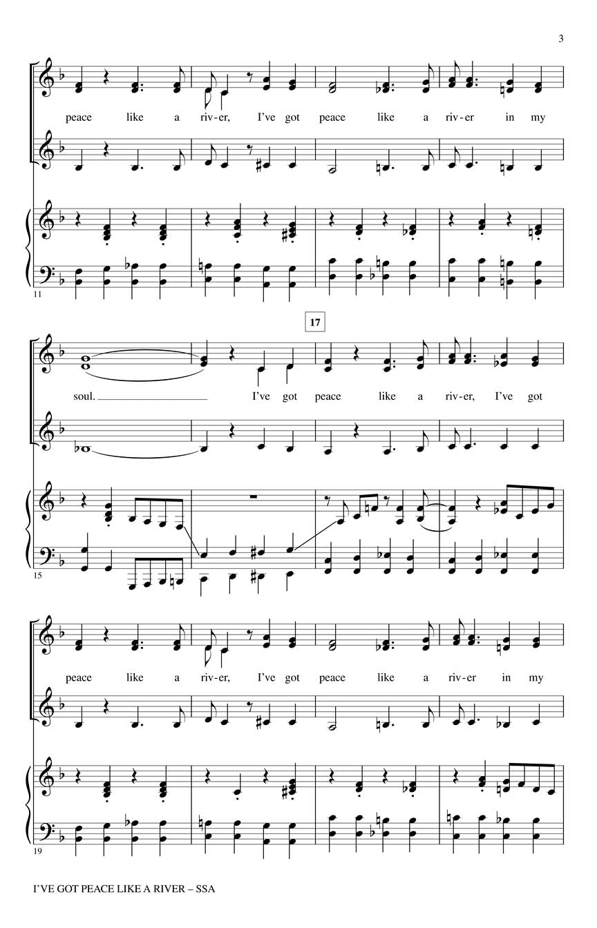I've Got Peace Like A River SSA Voicing Choral Sheet Music