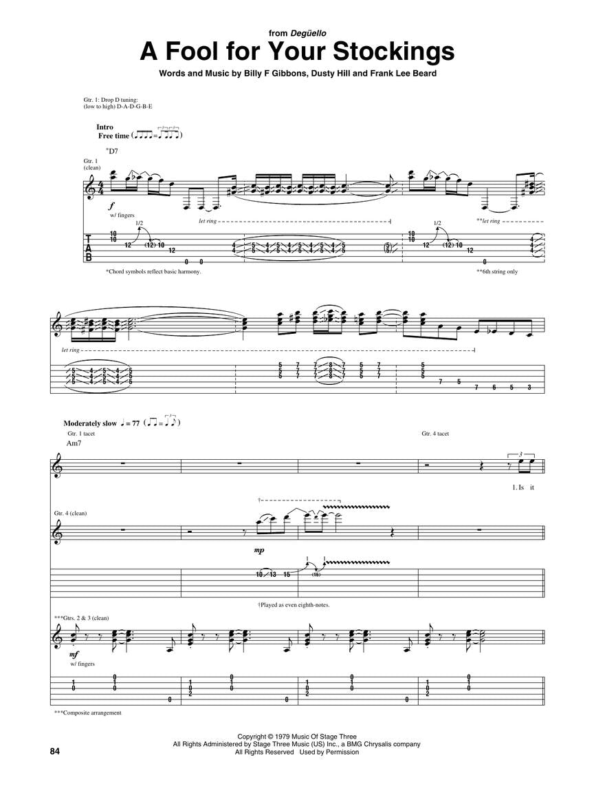ZZ Top 早期经典曲目吉他谱书