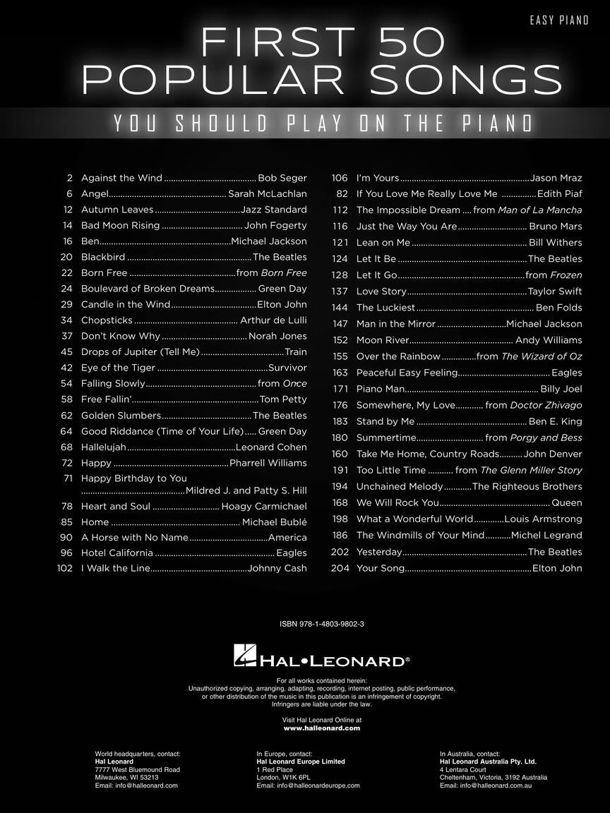 First 50 Popular Songs You Should Play On The Piano Book
