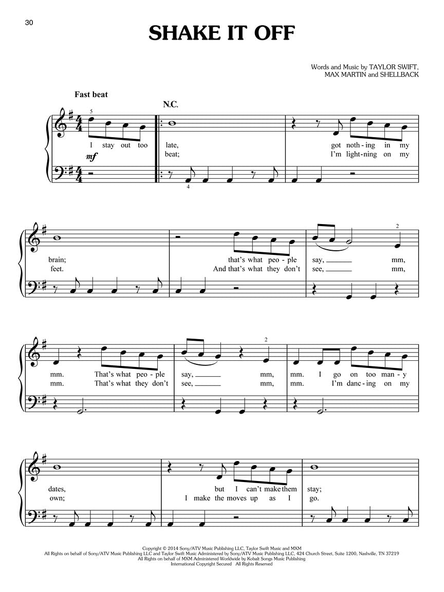 泰勒·斯威夫特《1989》——简易钢琴曲谱
