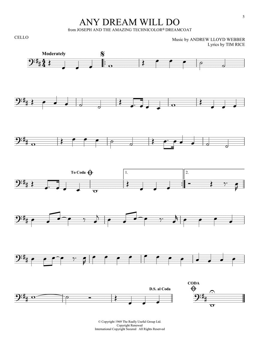 101 Broadway Songs For Cello Book