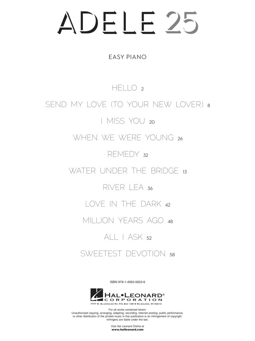Adele - 25 Easy Piano Songbook