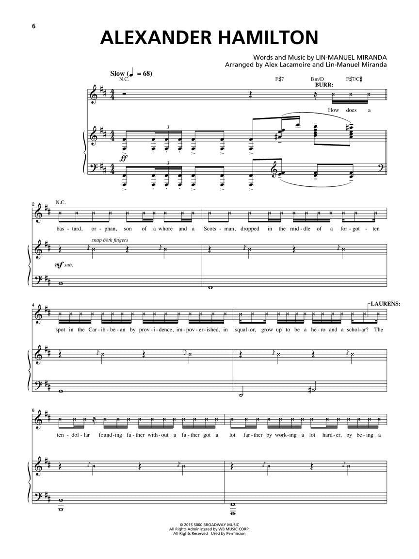 Hamilton Musical- Piano/Vocal Selections Book