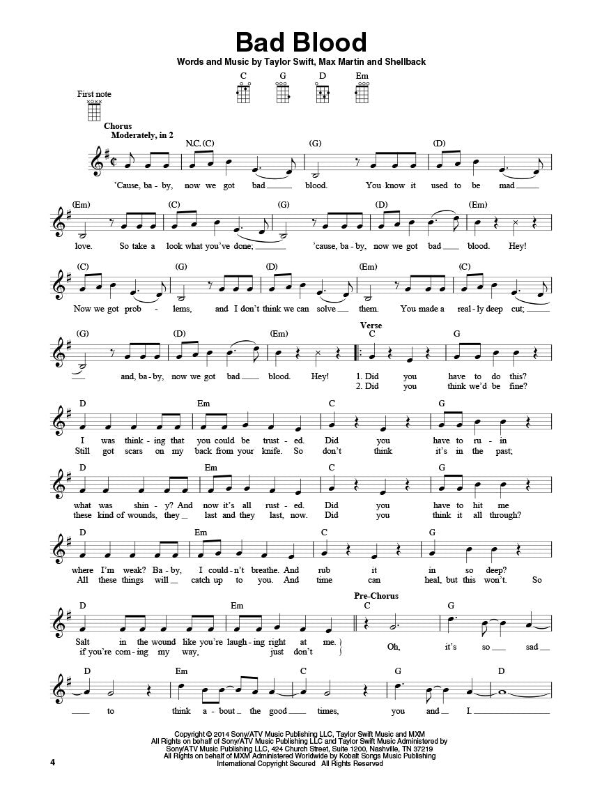 4 Chord Songs For Baritone Ukulele (G-C-D-Em) Book