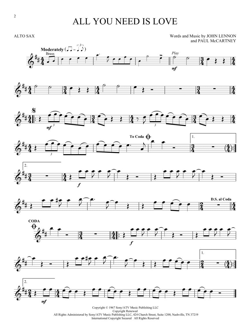 Beatles Instrumental Alto Saxophone Play Along Book/Ola Woodwind