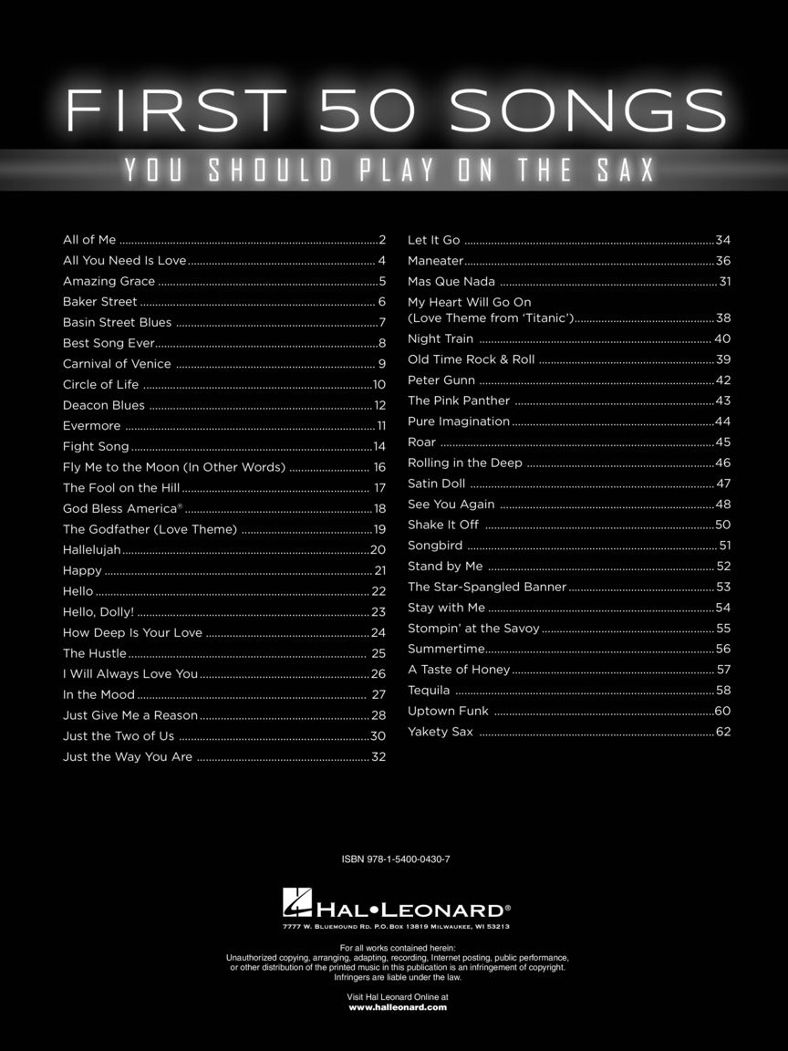 First 50 Songs You Should Play On The Saxophone Book