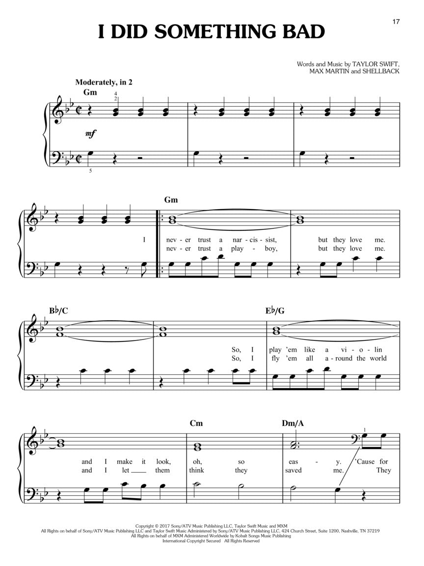 Taylor Swift - Reputation Easy Piano Songbook