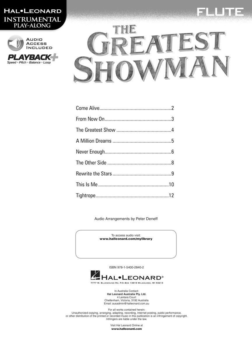 The Greatest Showman - Flute Play Along Book/Ola