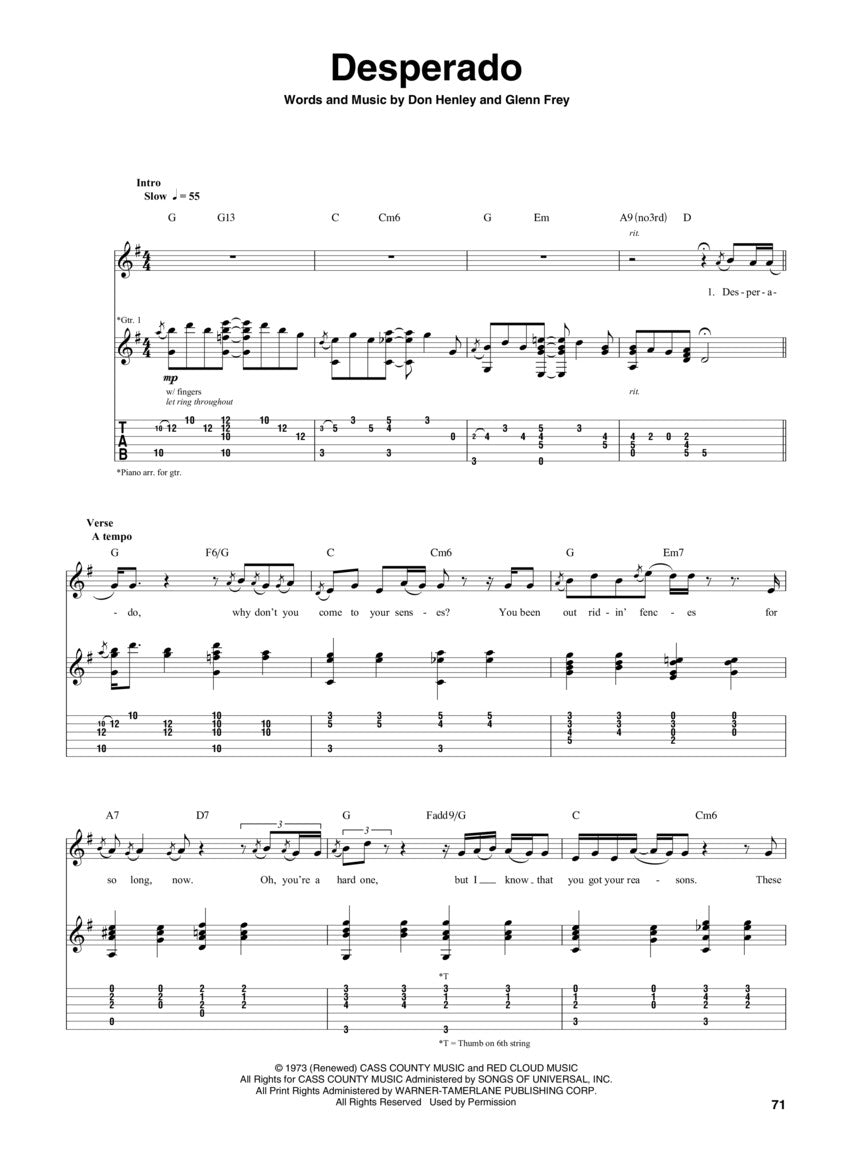 老鹰乐队 - 1971-1975年精选集吉他六线谱书