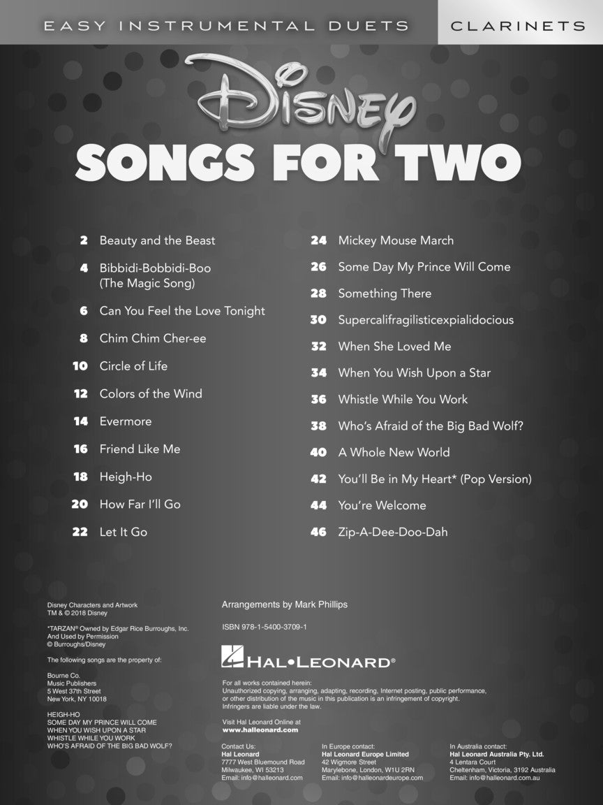 Disney Songs For Two - Clarinets Book Woodwind