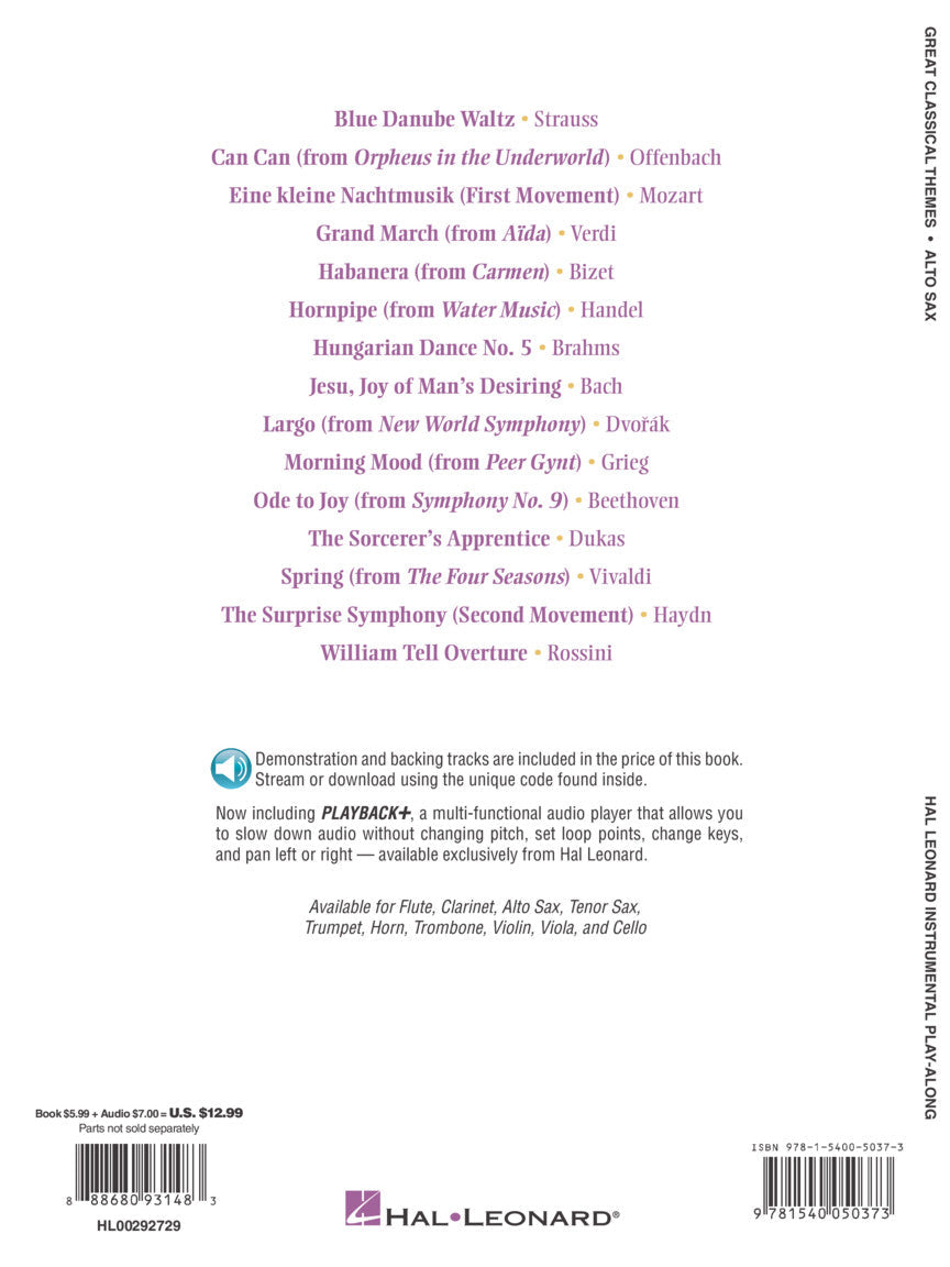 Great Classical Themes For Alto Saxophone Play Along Book/Ola Woodwind