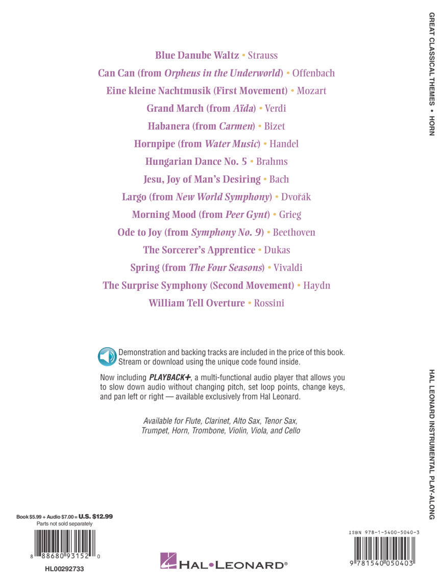 Great Classical Themes For Horn Play Along Book/Ola Brass