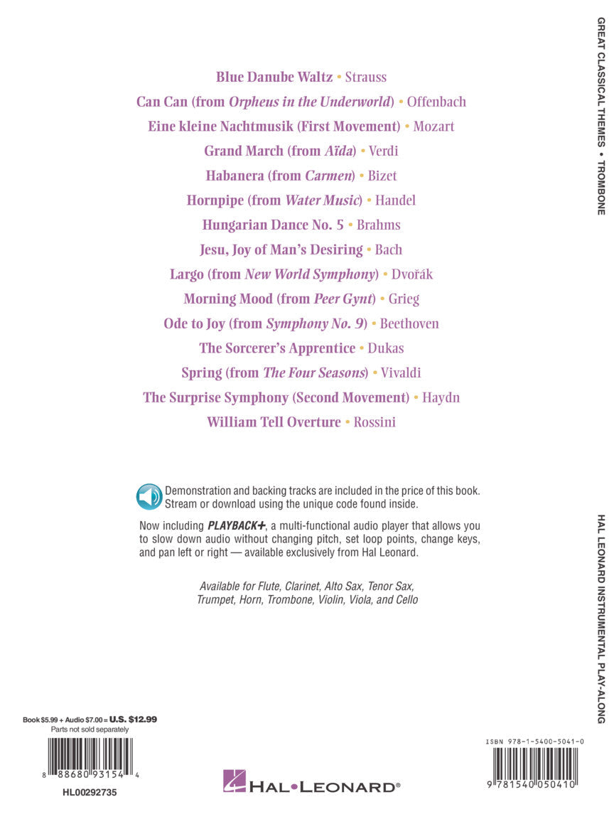 Great Classical Themes For Trombone Play Along Book/Ola Brass