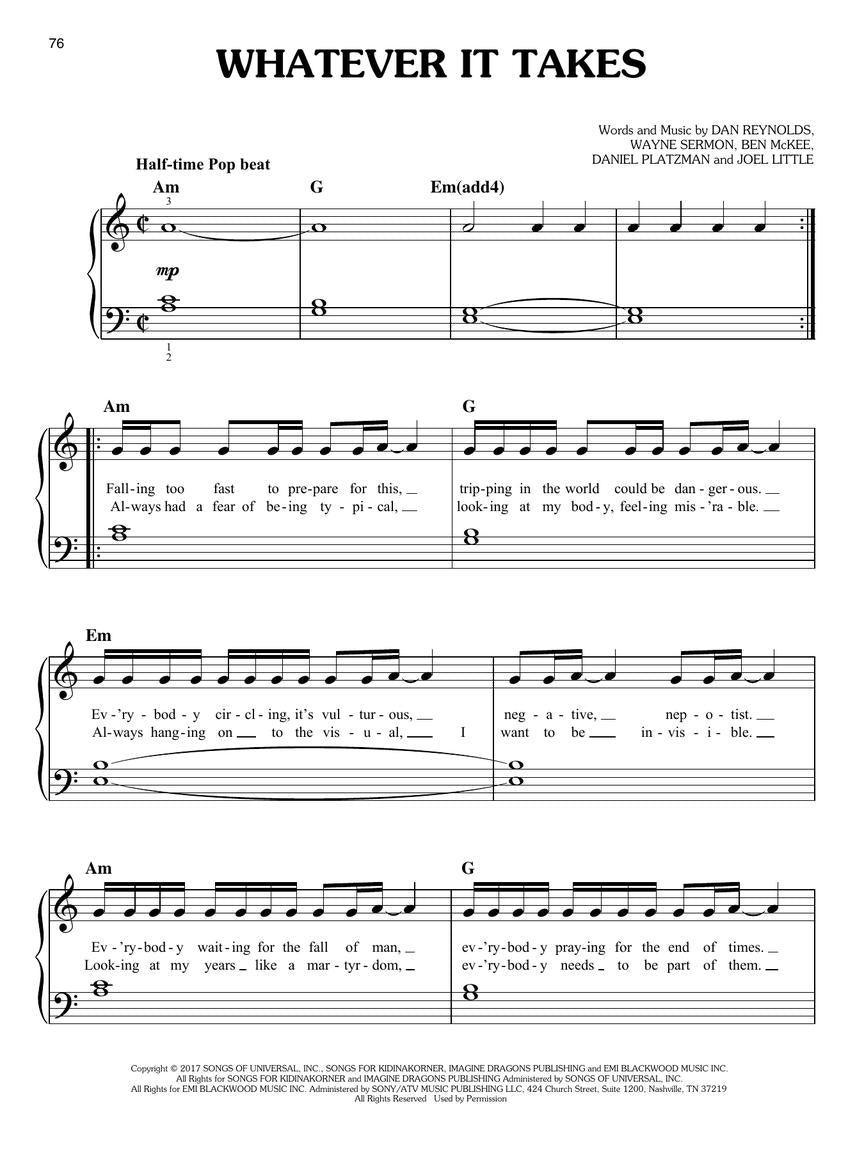 Imagine Dragons For Easy Piano Book with Lyrics