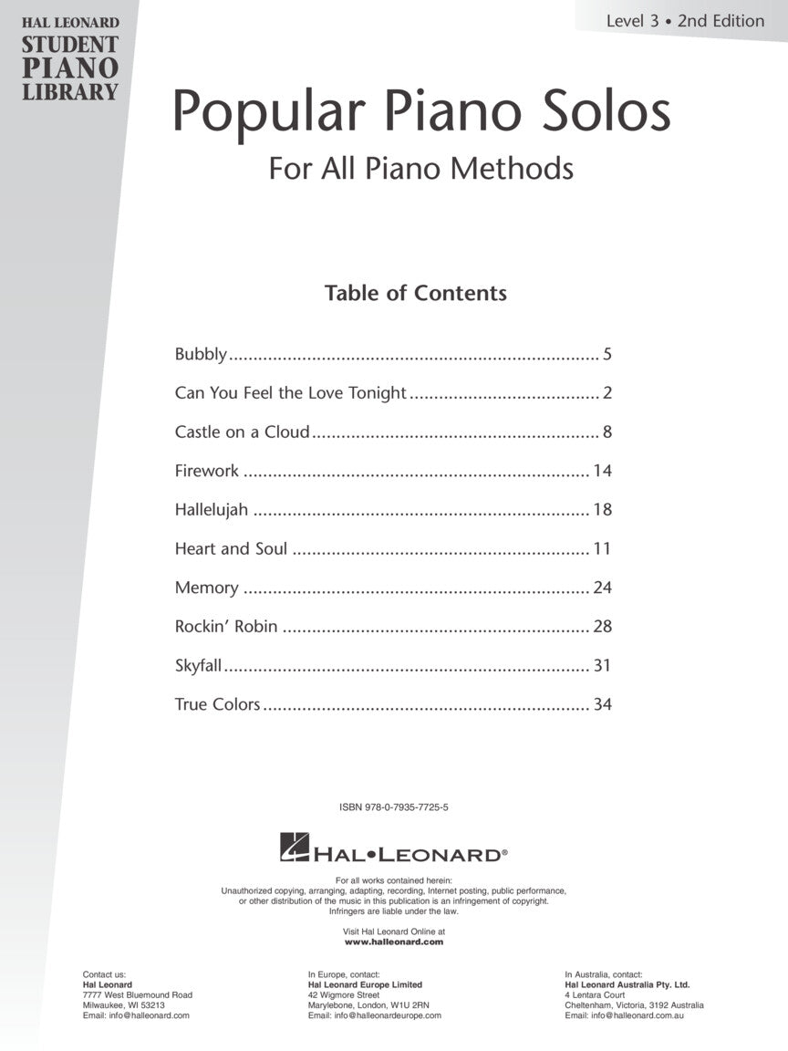 Hal Leonard Student Piano Library - Popular Piano Solos Level 3 Book