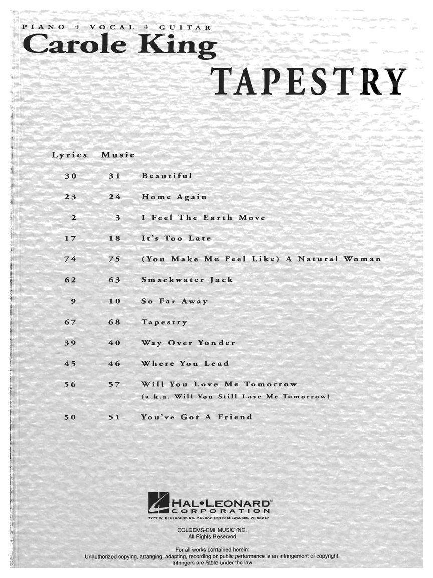 Carole King - Tapestry Pvg Songbook Songbooks