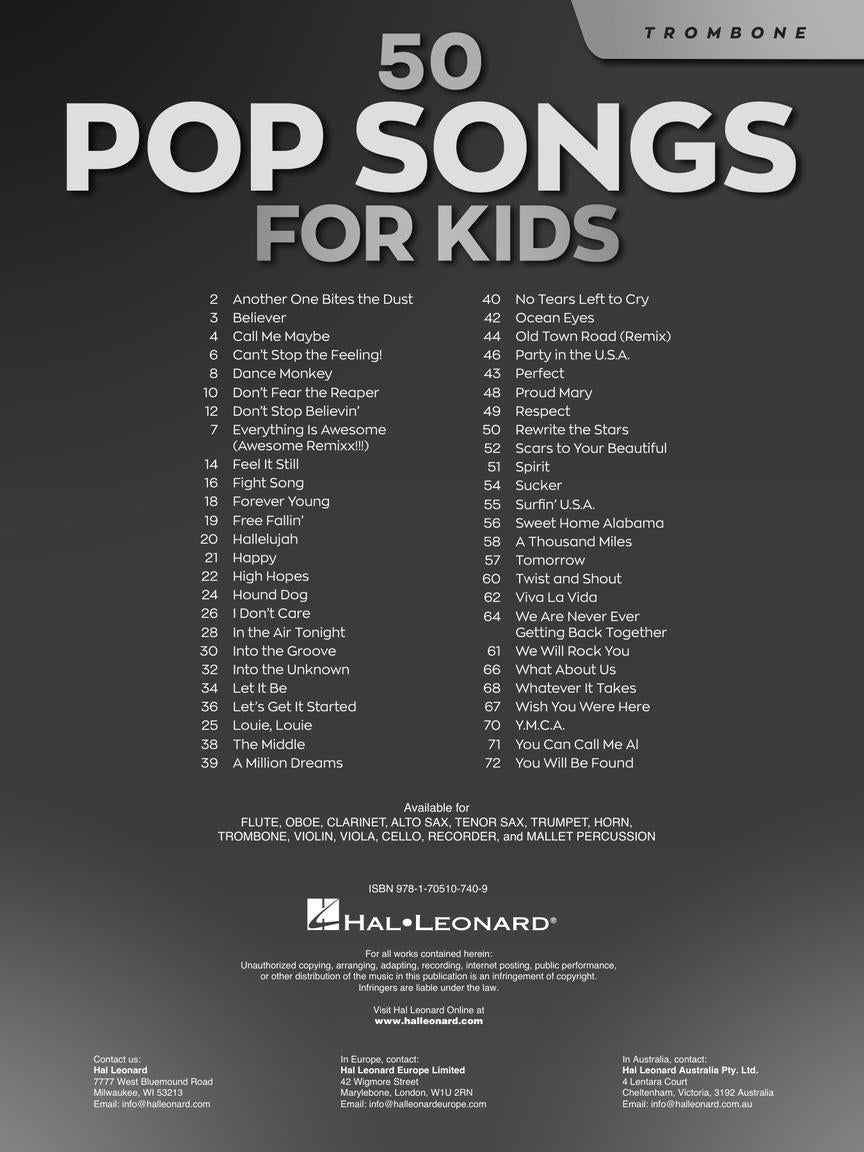 50 Pop Songs for Kids for Trombone Book