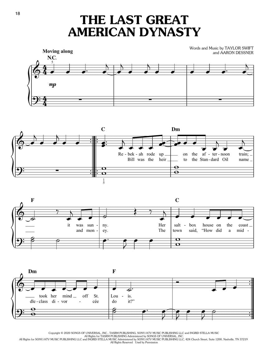 泰勒·斯威夫特 - 《Folklore》简易钢琴曲谱
