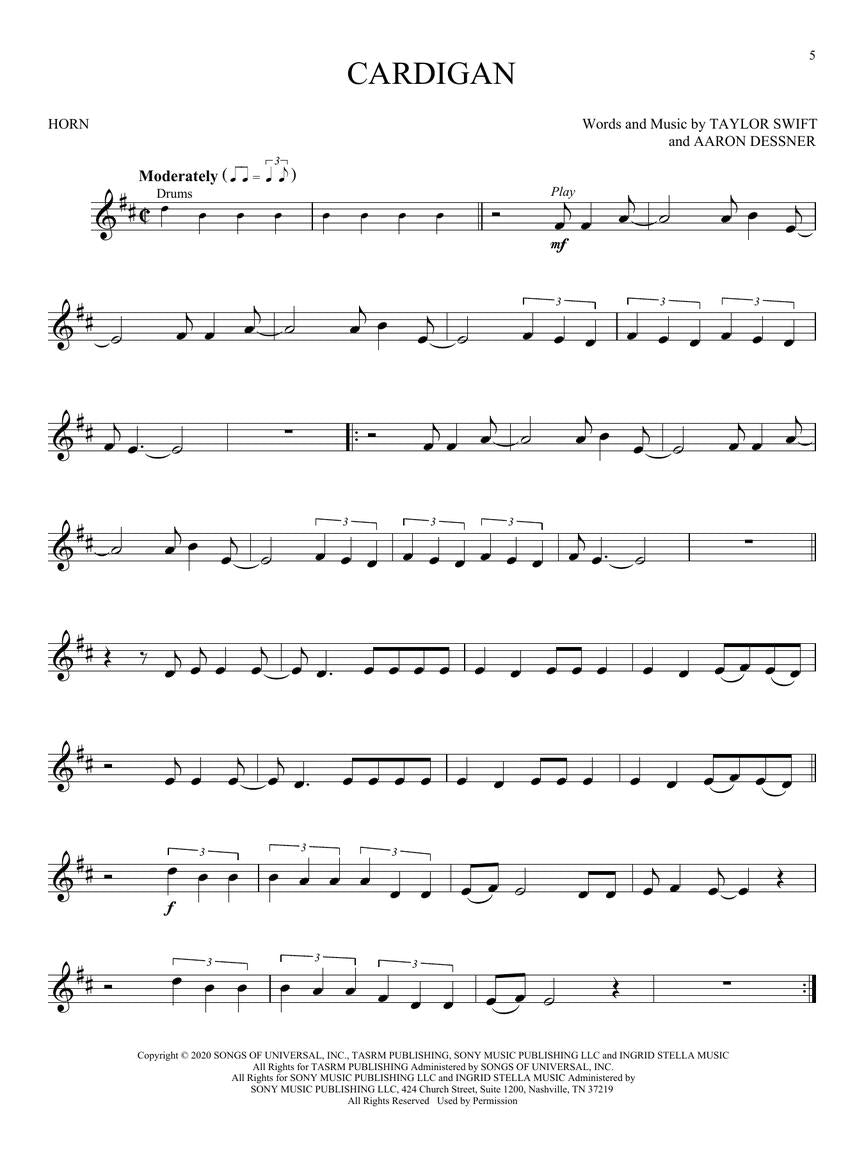 Taylor Swift - Folklore & Evermore 圆号演奏伴奏书/Ola