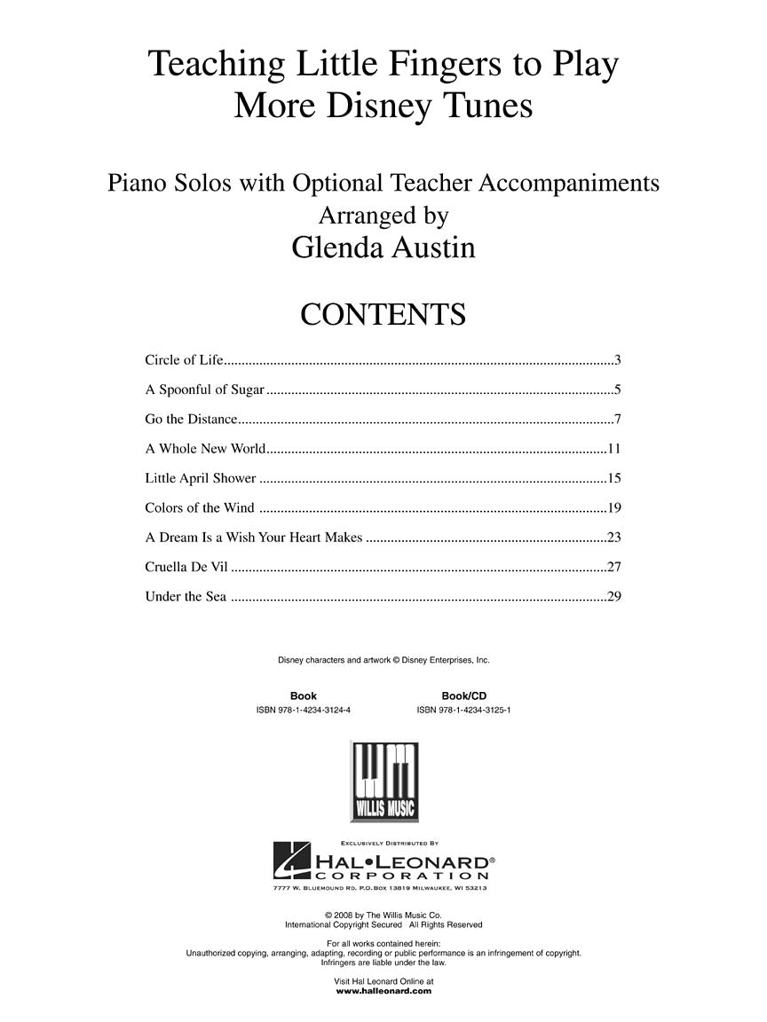 Teaching Little Fingers To Play - More Disney Tunes Book