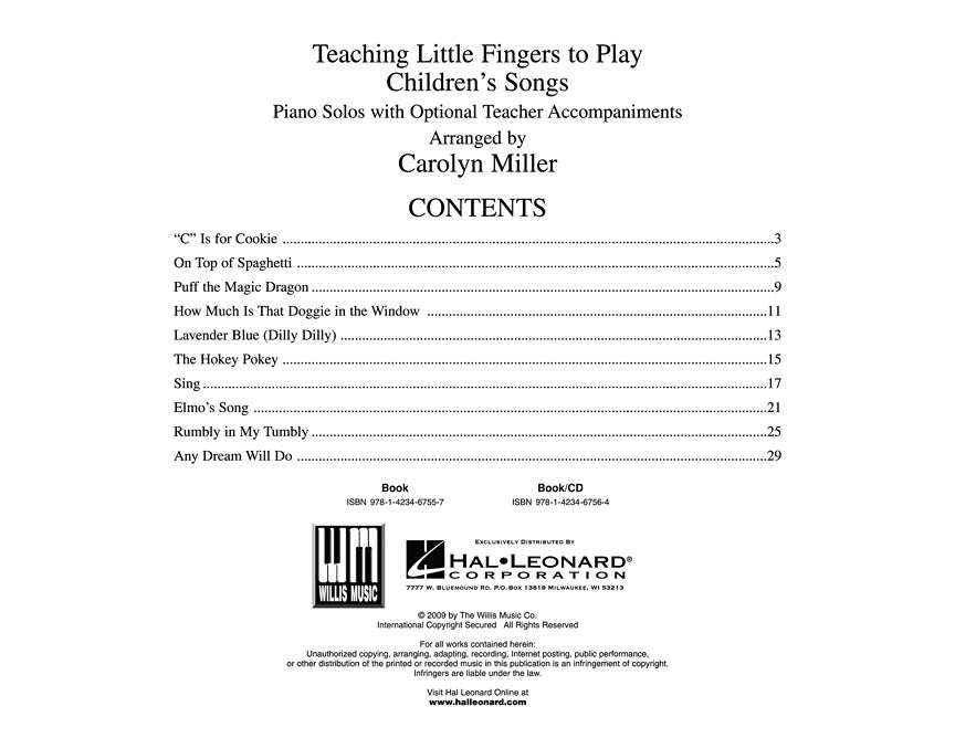 Teaching Little Fingers To Play - Children's Songs Book