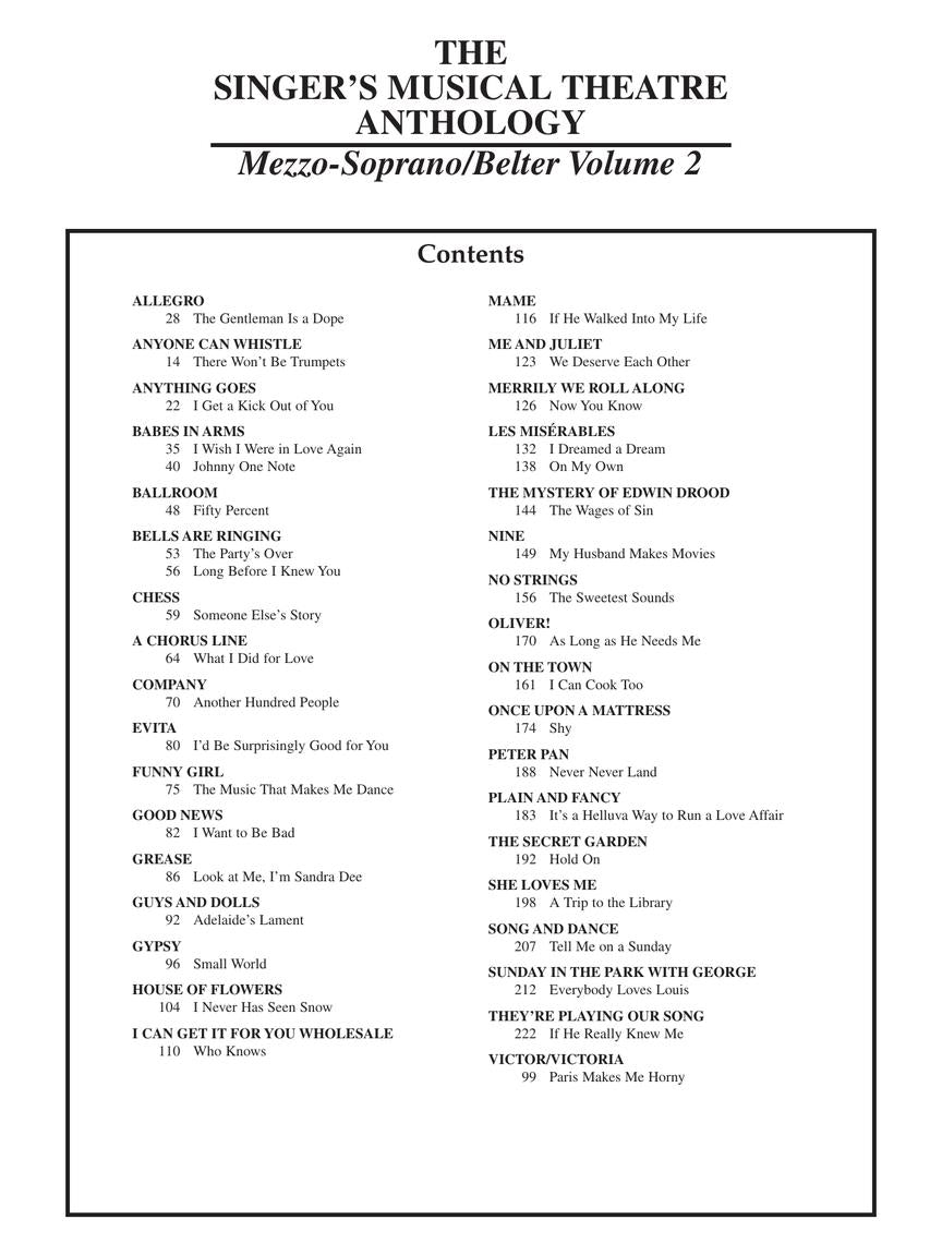 Singers Musical Theatre Anthology Volume 2 Mezzo-Soprano/Belter Book