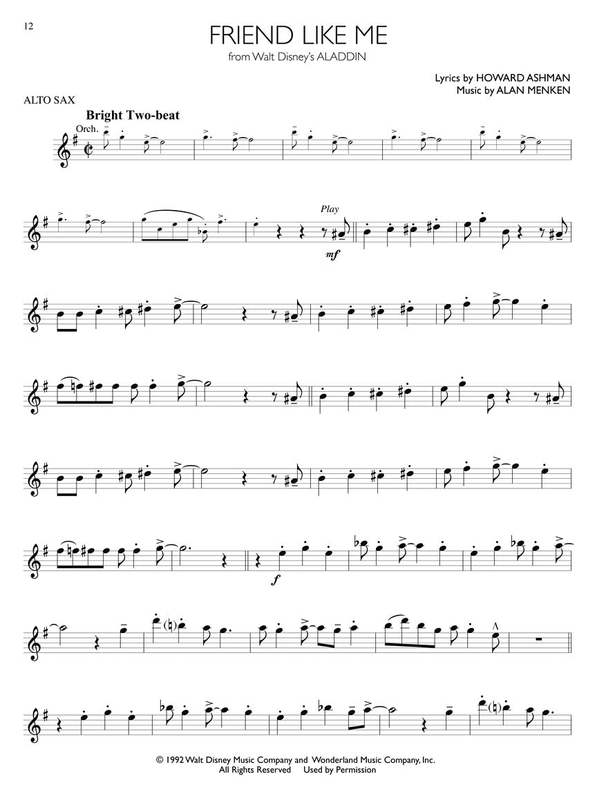 Disney Solos - Alto Saxophone Play Along Book/Ola