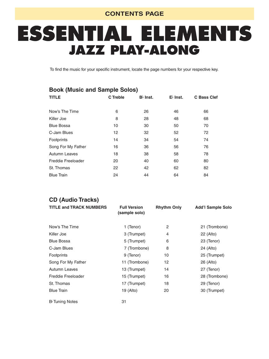 Essential Elements - Jazz Standards Play Along Book - B-flat, E-flat and C Instruments