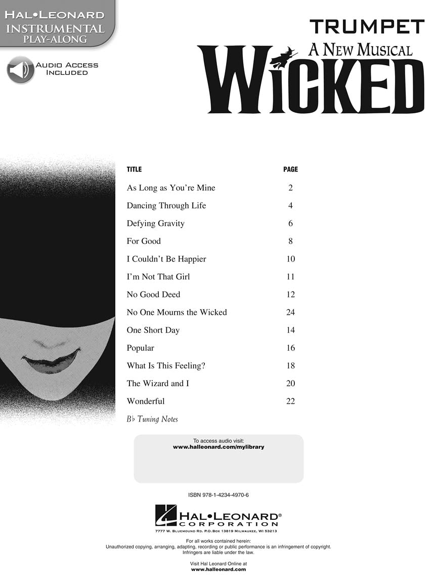 Wicked A New Musical - Trumpet Play Along Book/Ola
