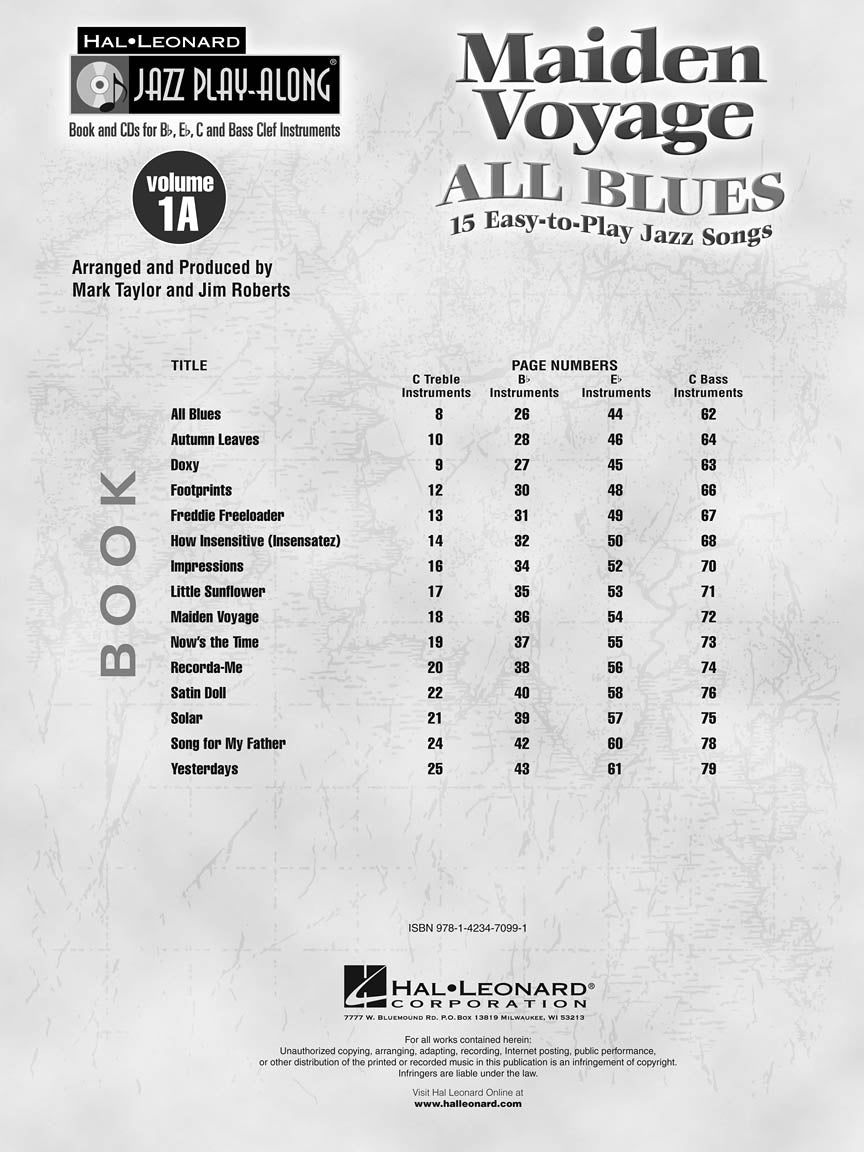 Maiden Voyage - All Blues Jazz Play Along Volume 1A Book And 2 Cds