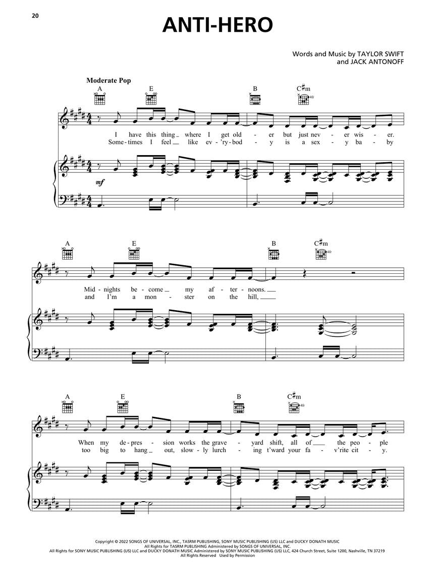泰勒·斯威夫特 - 《Midnights》钢琴、声乐与吉他曲谱集