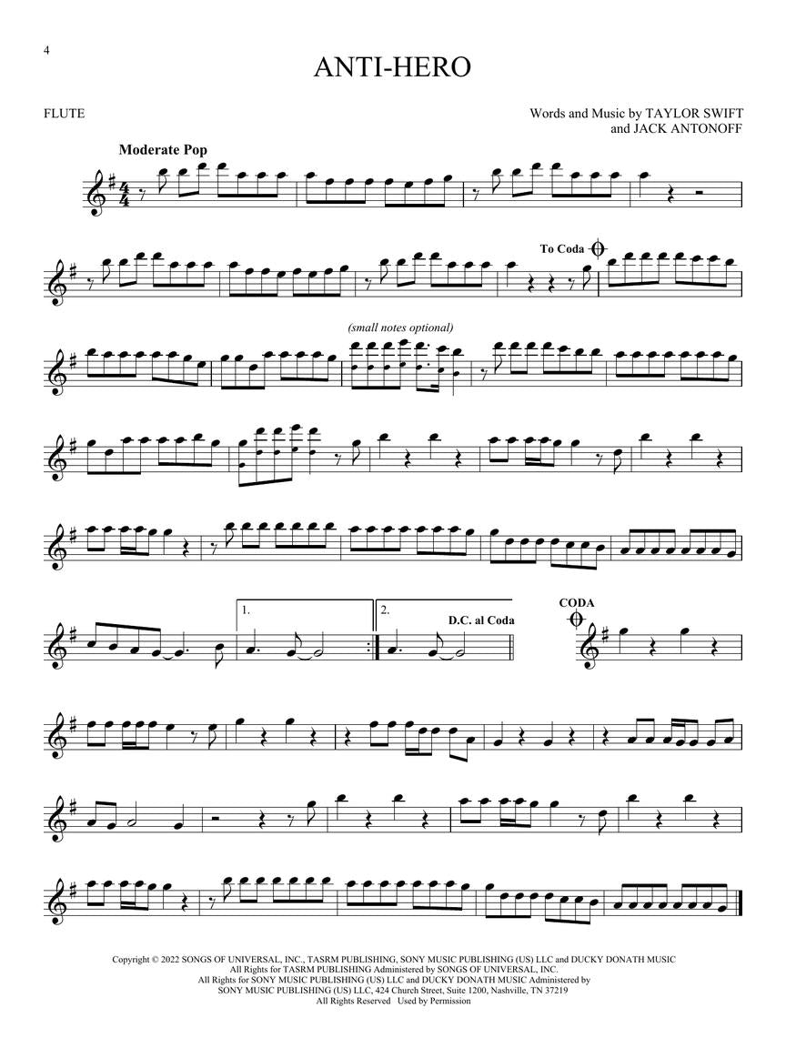 Taylor Swift For Flute Songbook (33 Hit Songs)