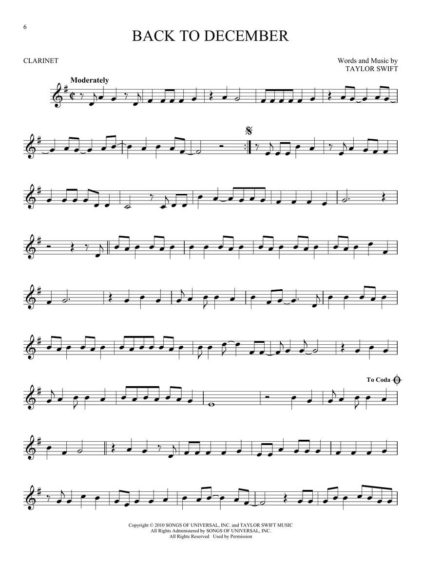 泰勒·斯威夫特单簧管乐谱集(33首热门歌曲)