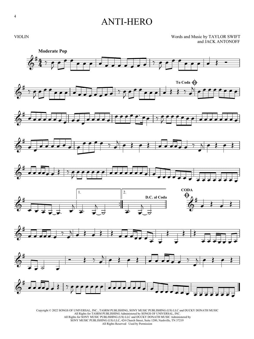 Taylor Swift For Violin Songbook (33 Hit Songs)