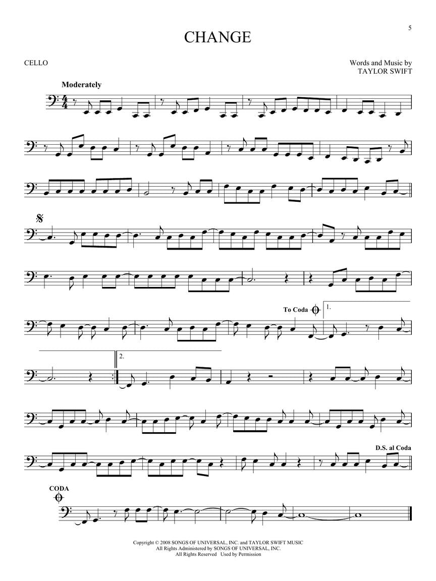 Taylor Swift For Cello Songbook (33 Hit Songs)