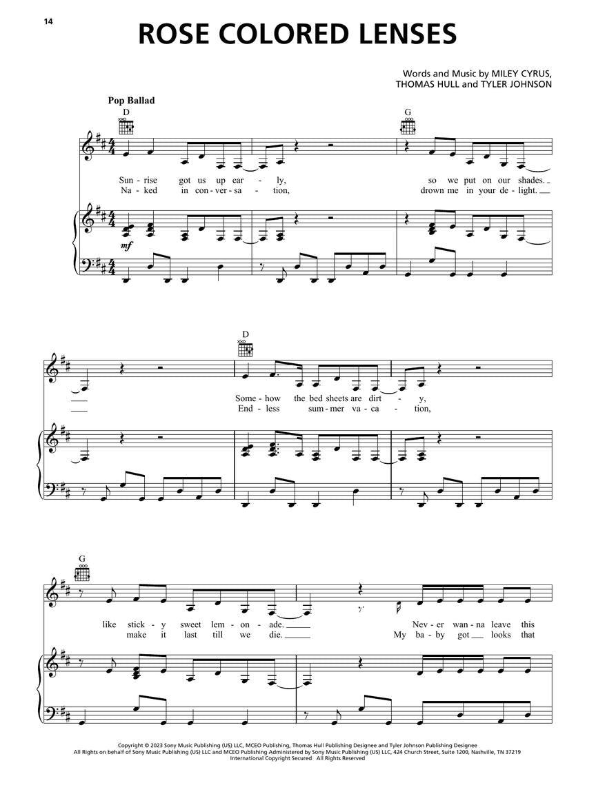 麦莉·赛勒斯 - 无尽夏日假期钢琴/声乐/吉他谱集