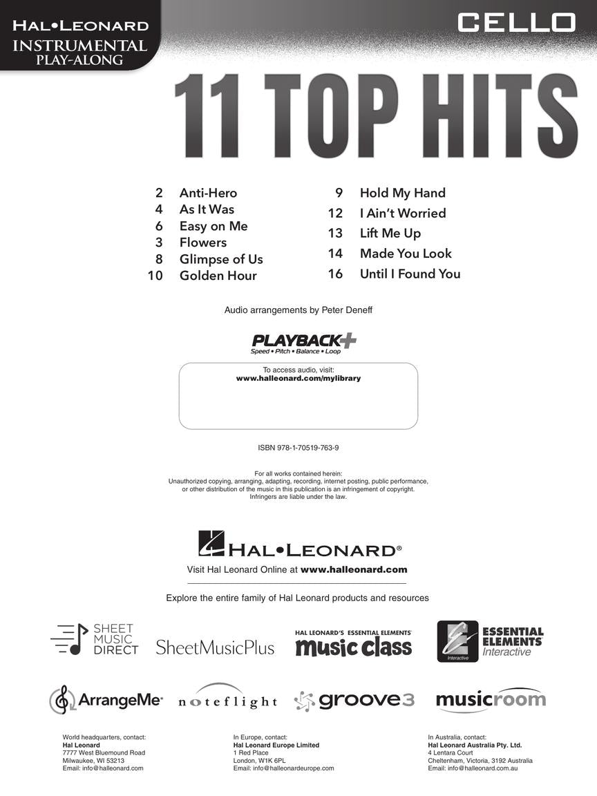 11 Top Hits for Cello Book with Play Along Audio
