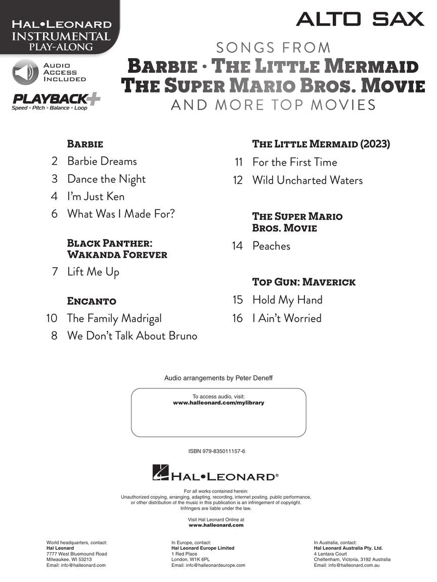 Songs from Barbie, Little Mermaid, Super Mario Bros Movies Alto Sax Book/Ola