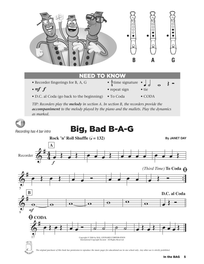 In The B-A-G - Collection of Songs for Recorder (Classroom Book/Ola)