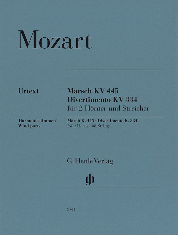 Mozart - March K 445 Divertimento K 334 2 Horns/Strings Wind Parts