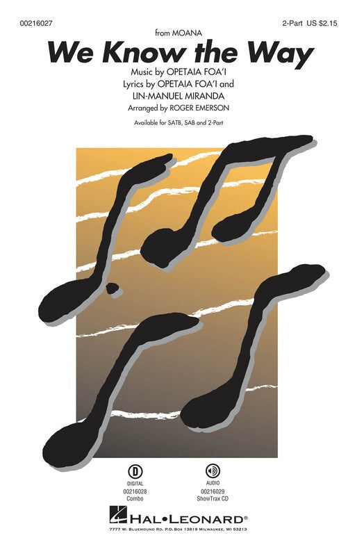 We Know The Way 2 Part Vocal Sheet Music
