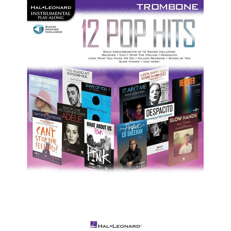 12 Pop Hits Trombone Play Along Book/Ola