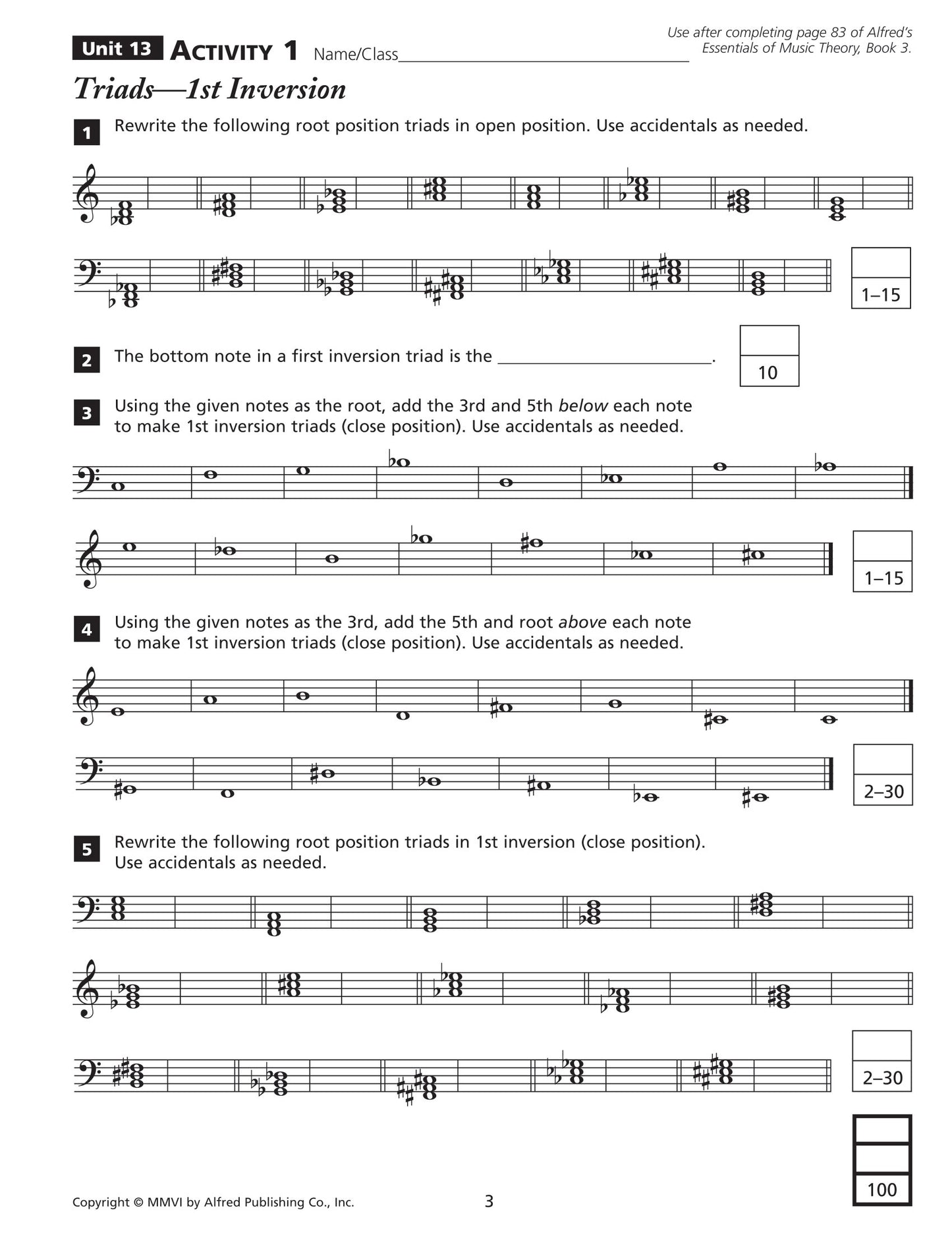 Alfred's Essentials Of Music Theory - Teacher's Activity Kit Book 3