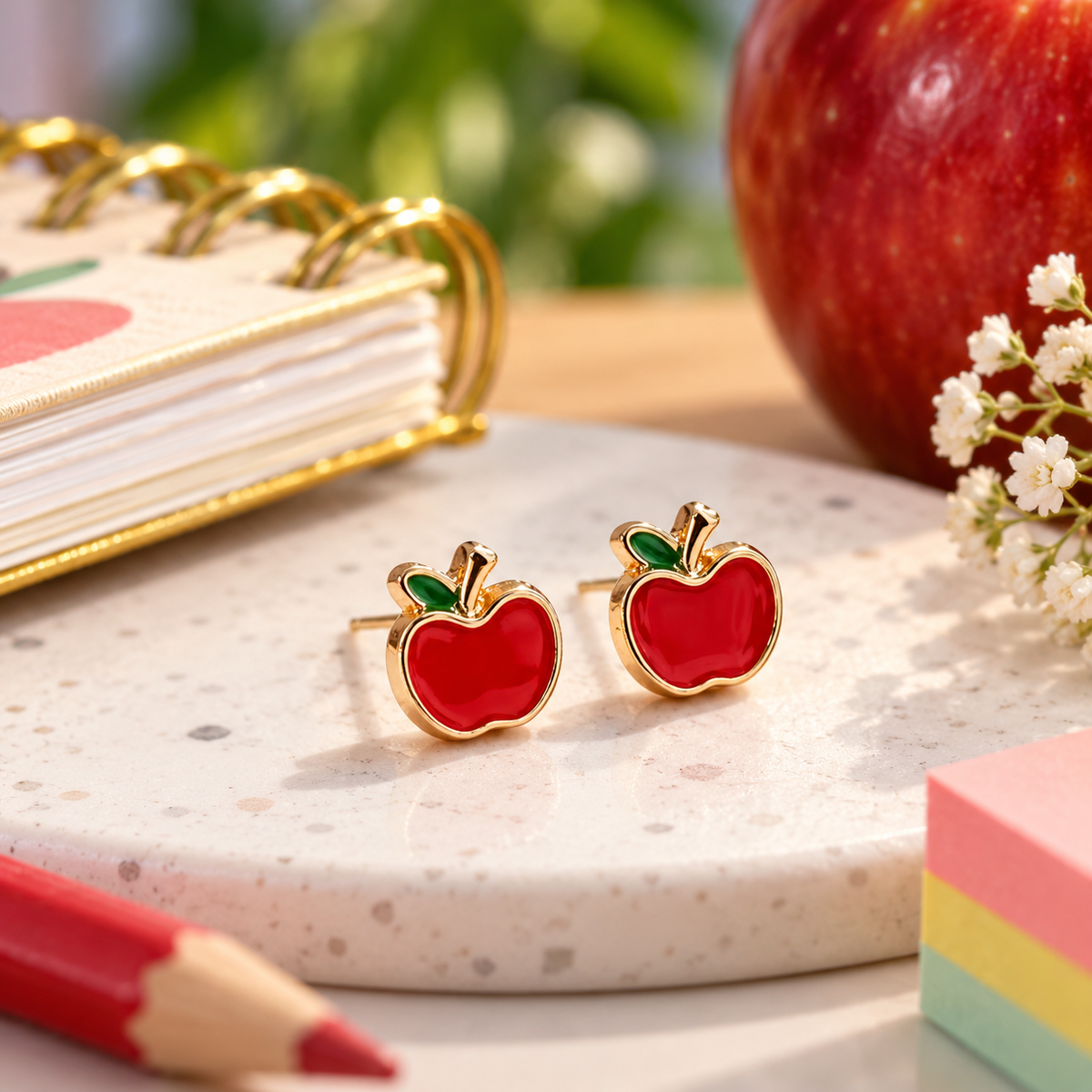 Sundry & Sound Co - Mini Red Apple Stud Earrings – Gold Plated (Pair)