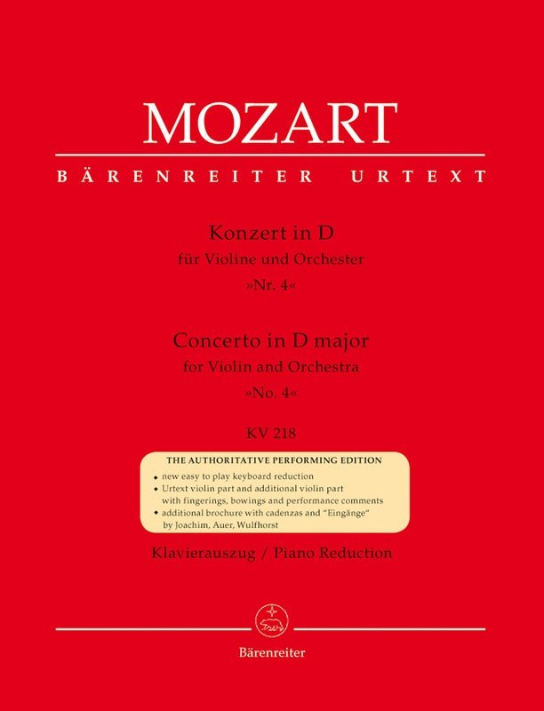 Mozart - Concerto No 4 D Major K 218 For Violin/Piano - Barenreiter