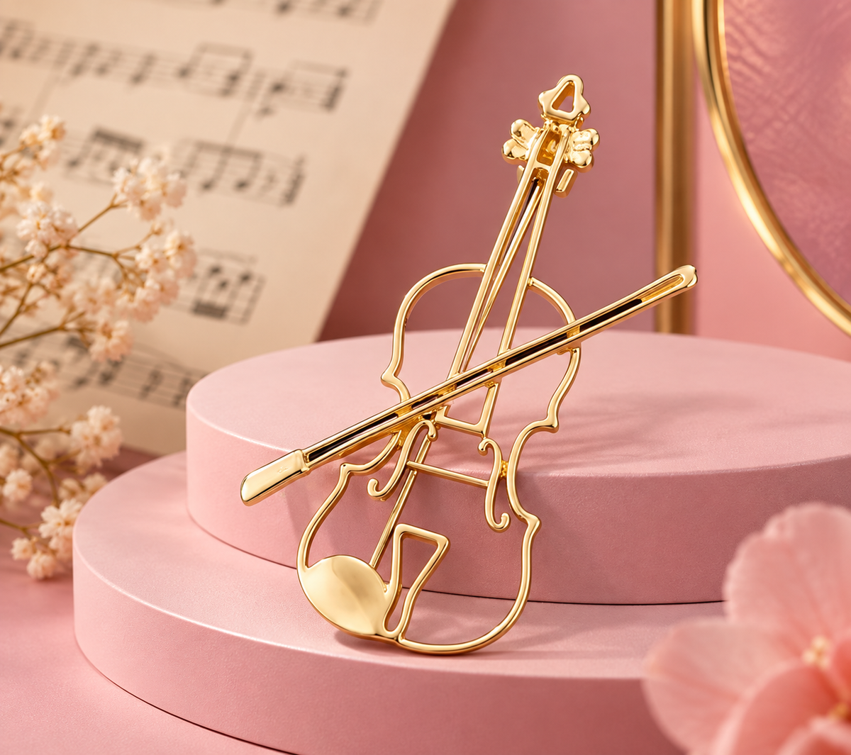 Gold Silhouette Violin & Bow Pin