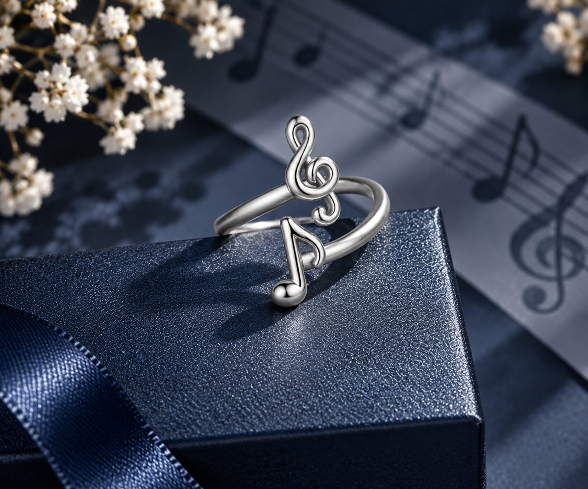 Silver Treble and Note Adjustable Ring