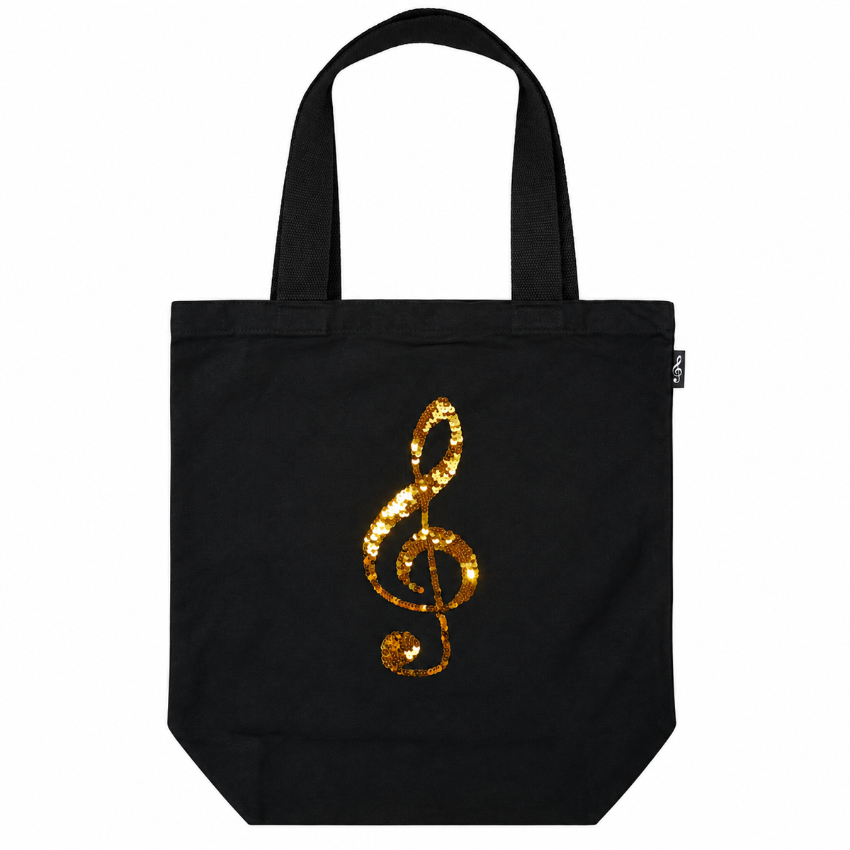 Black Canvas Music Bag with Reversible Gold/ Silver Sequin Treble Clef