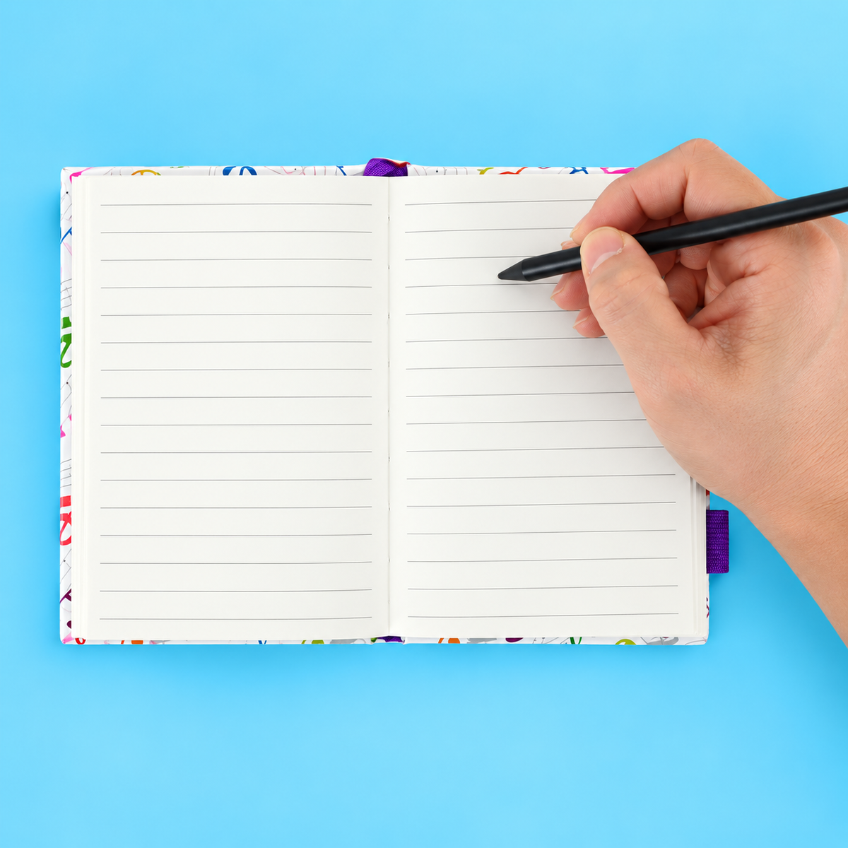 A5 Notebook with Colourful Treble Clefs and Elastic Band